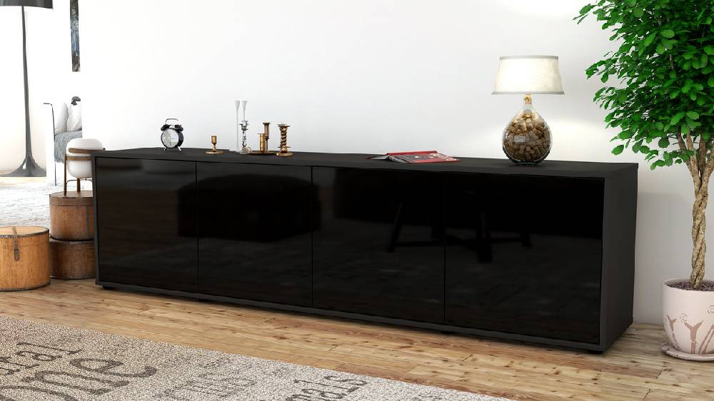 Stil Zeit Möbel Lowboard Antonia, Schwarz (180x49x35cm) Zeitbegrenzte Promotion