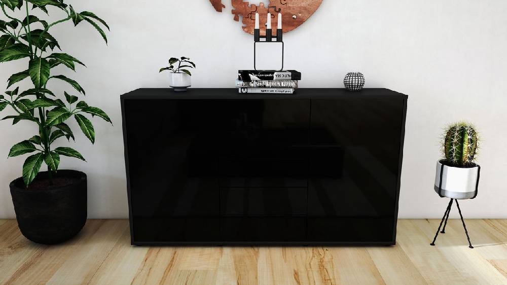 Stil Zeit Möbel Sideboard Dorelly, Schwarz (136x79x35cm) Nur für heute