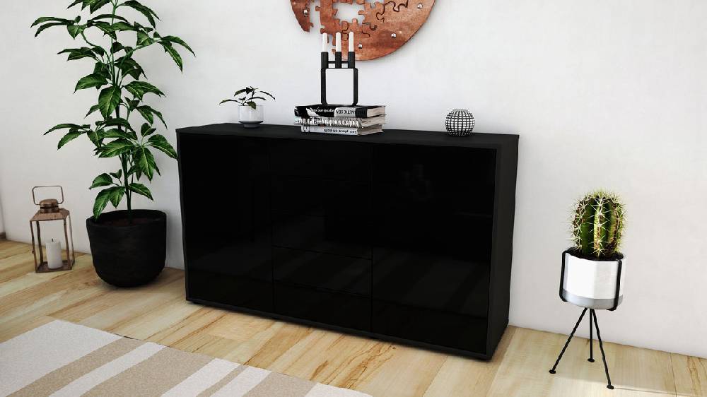 Stil Zeit Möbel Sideboard Dorelly, Schwarz (136x79x35cm) Nur für heute