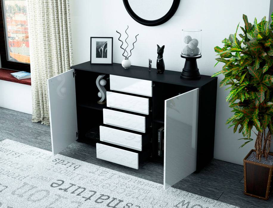 Stil Zeit Möbel Sideboard Dorelly, Schwarz (136x79x35cm) Nur für heute