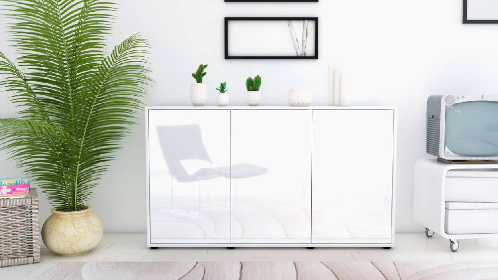Stil Zeit Möbel Sideboard Delia, Weiß (136x79x35cm) Super Rabatt