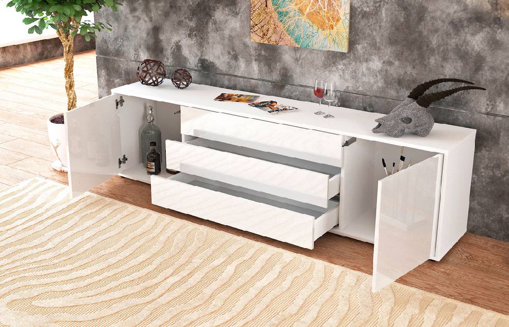 Stil Zeit Möbel Lowboard Ariella, Weiß (180x49x35cm) Riesige Rabatte