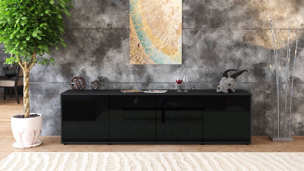 Stil Zeit Möbel Lowboard Benedetta, Schwarz (180x49x35cm) Fabrikladen