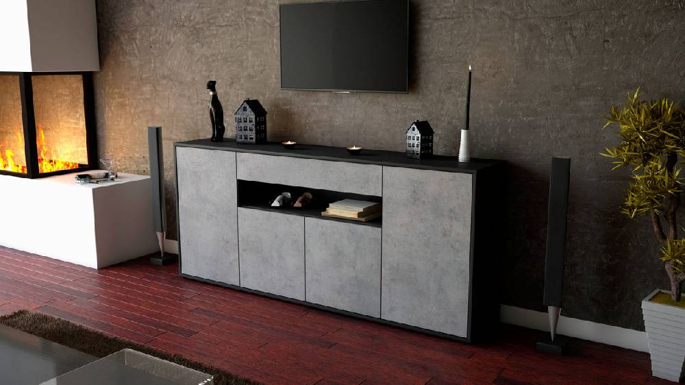Stil Zeit Möbel Sideboard Fiorella, Beton (180x79x35cm) Black Friday Preise