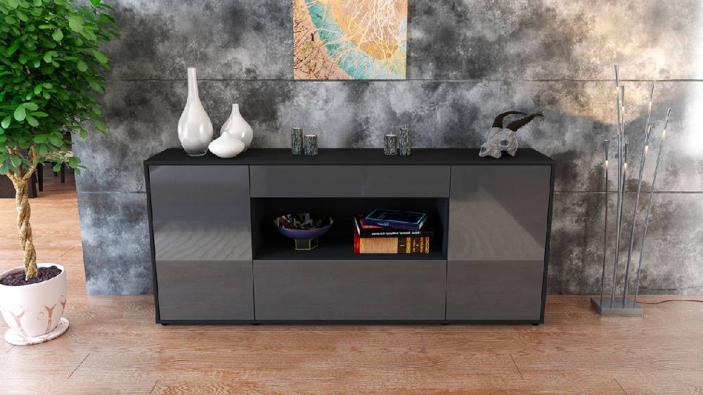 Stil Zeit Möbel Sideboard Fiora, Grau (180x79x35cm) Im Verkauf