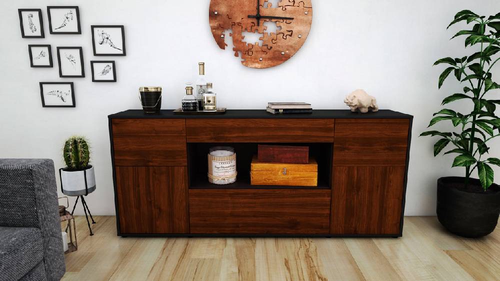 Stil Zeit Möbel Sideboard Fabiola, Walnuss (180x79x35cm) zollfrei