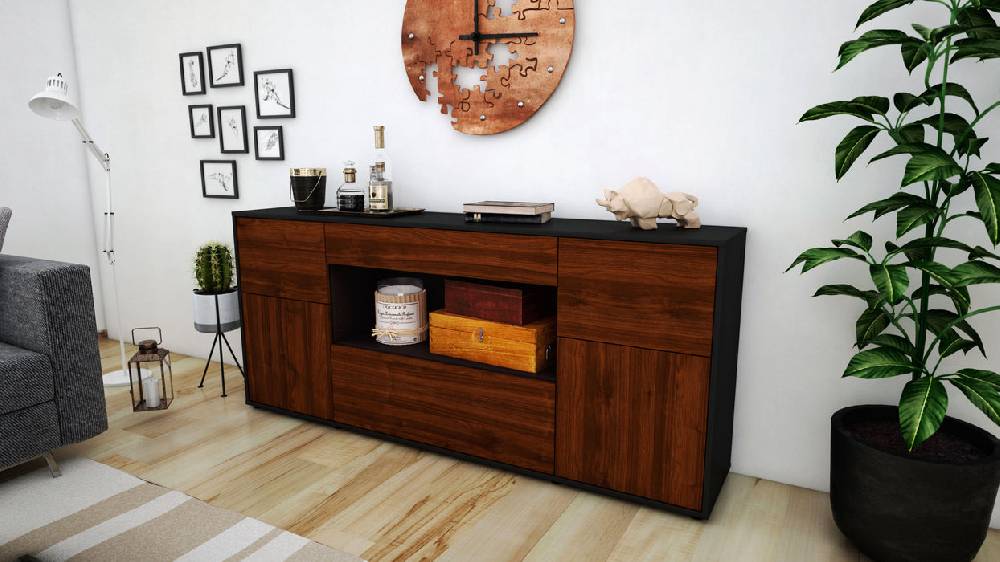 Stil Zeit Möbel Sideboard Fabiola, Walnuss (180x79x35cm) zollfrei