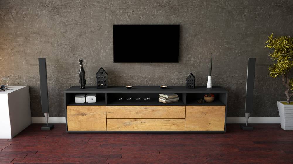 Stil Zeit Möbel Lowboard Biancaneve, Eiche (180x49x35cm) Outlet
