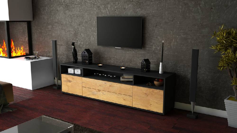 Stil Zeit Möbel Lowboard Biancaneve, Eiche (180x49x35cm) Outlet