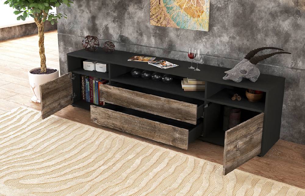 Stil Zeit Möbel Lowboard Biancaneve, Eiche (180x49x35cm) Outlet