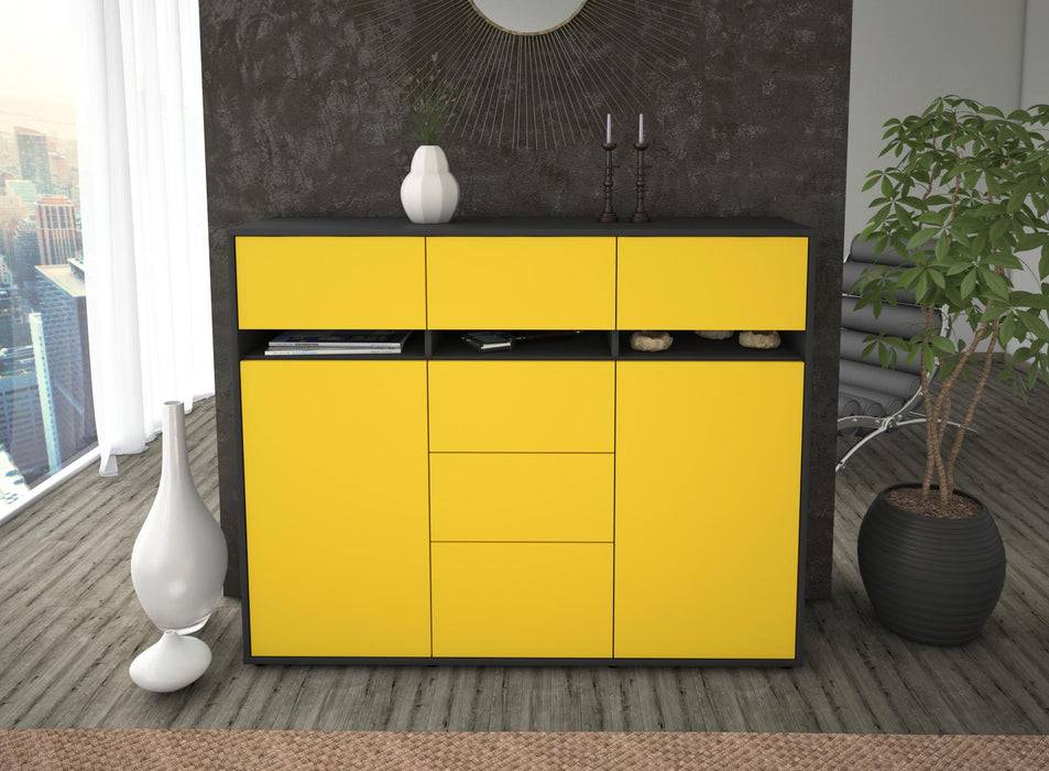 Stil Zeit Möbel Highboard Viviana ,Gelb (136x108x35cm) Verkauf