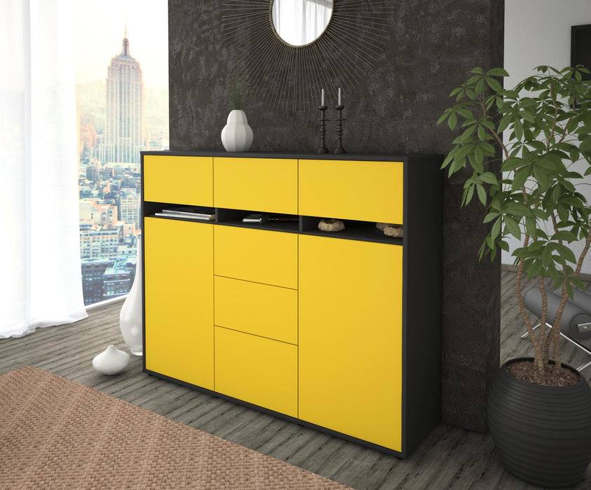 Stil Zeit Möbel Highboard Viviana ,Gelb (136x108x35cm) Verkauf