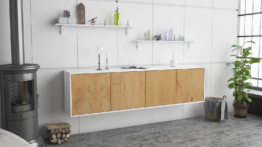 Stil Zeit Möbel Lowboard Anaheim, Eiche, hängend (180x49x35cm) Hotsell