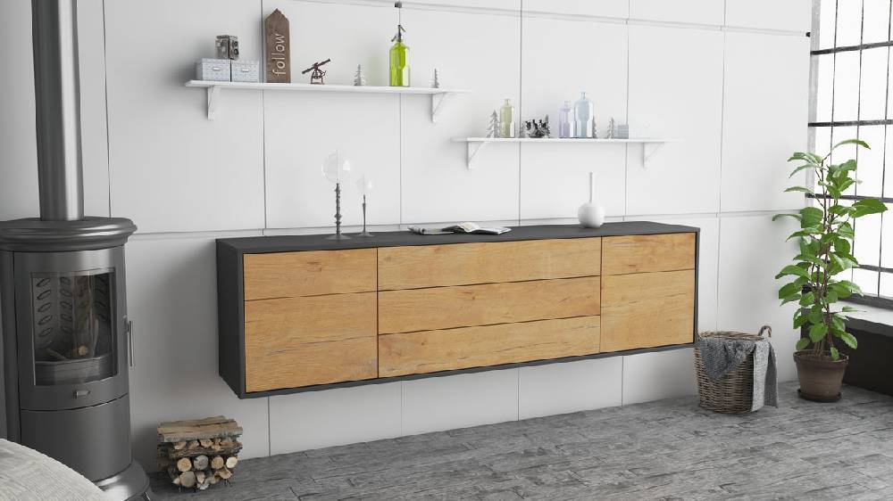 Stil Zeit Möbel Lowboard Orlando, Eiche, hängend (180x49x35cm) im Angebot
