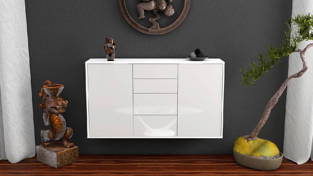 Stil Zeit Möbel Sideboard Corona, Weiß, hängend (136x79x35cm) Schlussverkauf