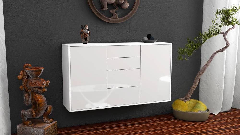 Stil Zeit Möbel Sideboard Corona, Weiß, hängend (136x79x35cm) Schlussverkauf