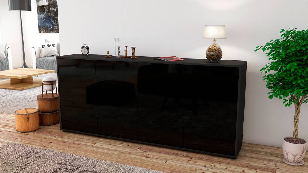 Stil Zeit Möbel Sideboard Elana, Schwarz (180x79x35cm) Kostenloser Versand