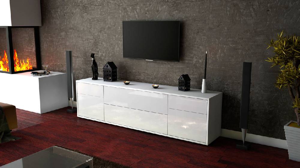 Stil Zeit Möbel Lowboard Bibiane, Weiß (180x49x35cm) Fabrik Onlineshop