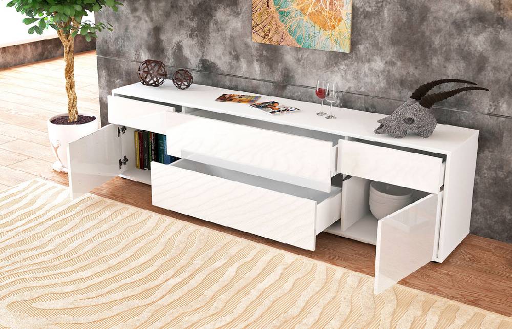 Stil Zeit Möbel Lowboard Bibiane, Weiß (180x49x35cm) Fabrik Onlineshop
