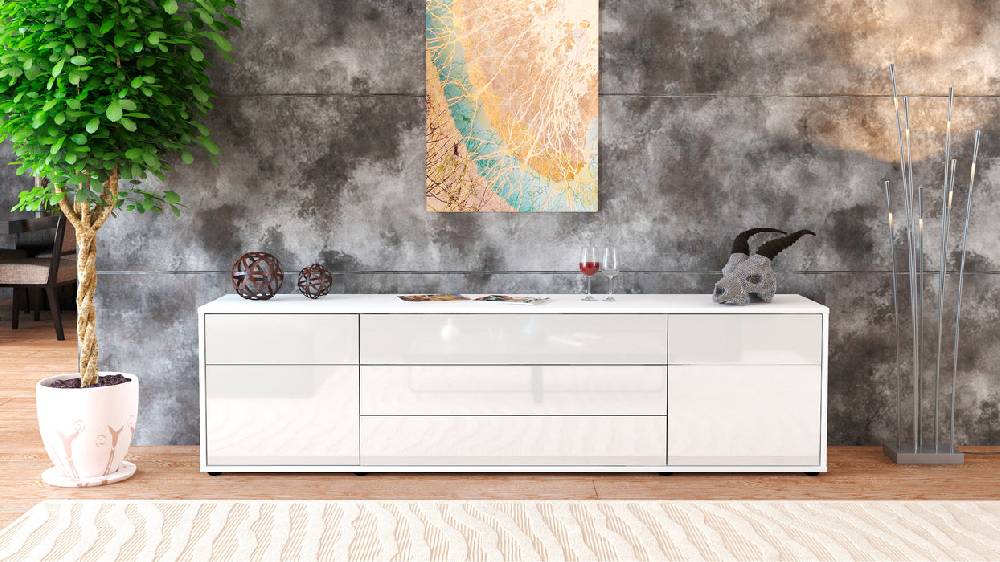 Stil Zeit Möbel Lowboard Benita, Weiß (180x49x35cm) Fabrikpreis