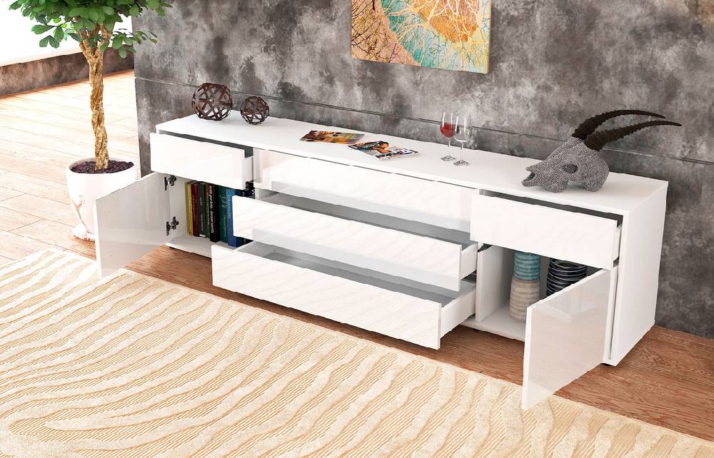 Stil Zeit Möbel Lowboard Benita, Weiß (180x49x35cm) Fabrikpreis