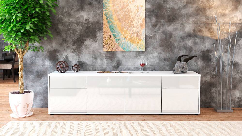 Stil Zeit Möbel Lowboard Benedetta, Weiß (180x49x35cm) Sonderangebot