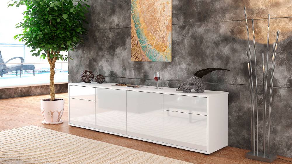 Stil Zeit Möbel Lowboard Benedetta, Weiß (180x49x35cm) Sonderangebot