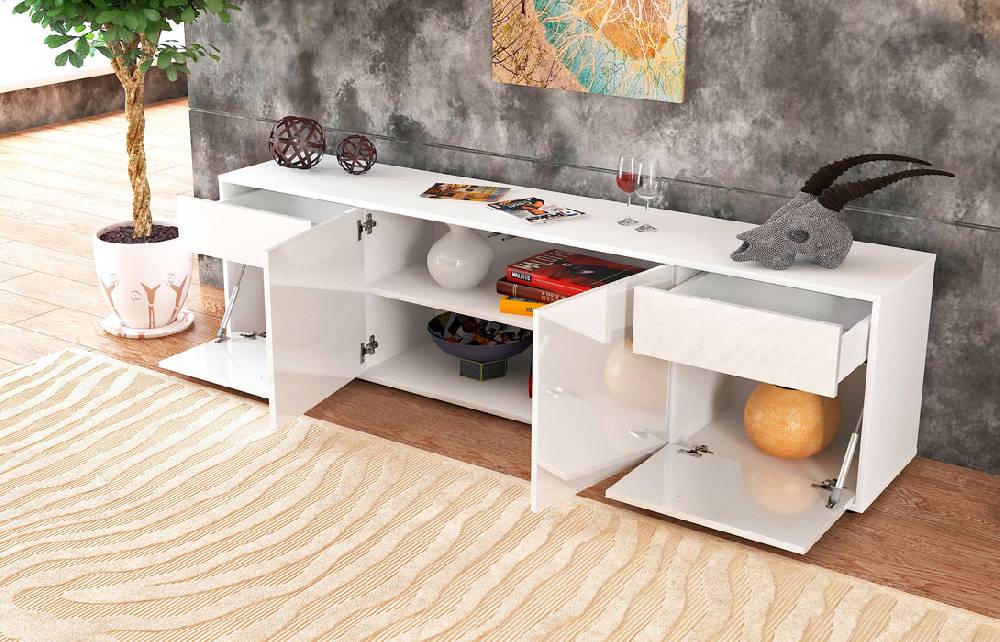 Stil Zeit Möbel Lowboard Benedetta, Weiß (180x49x35cm) Sonderangebot