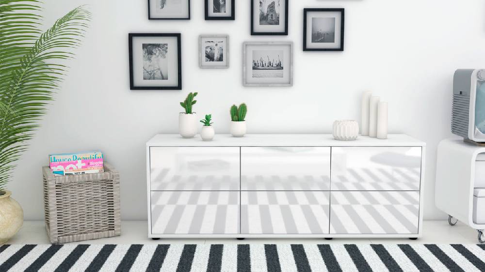 Stil Zeit Möbel Lowboard Alva, Weiß (136x49x35cm) Versandkostenfrei
