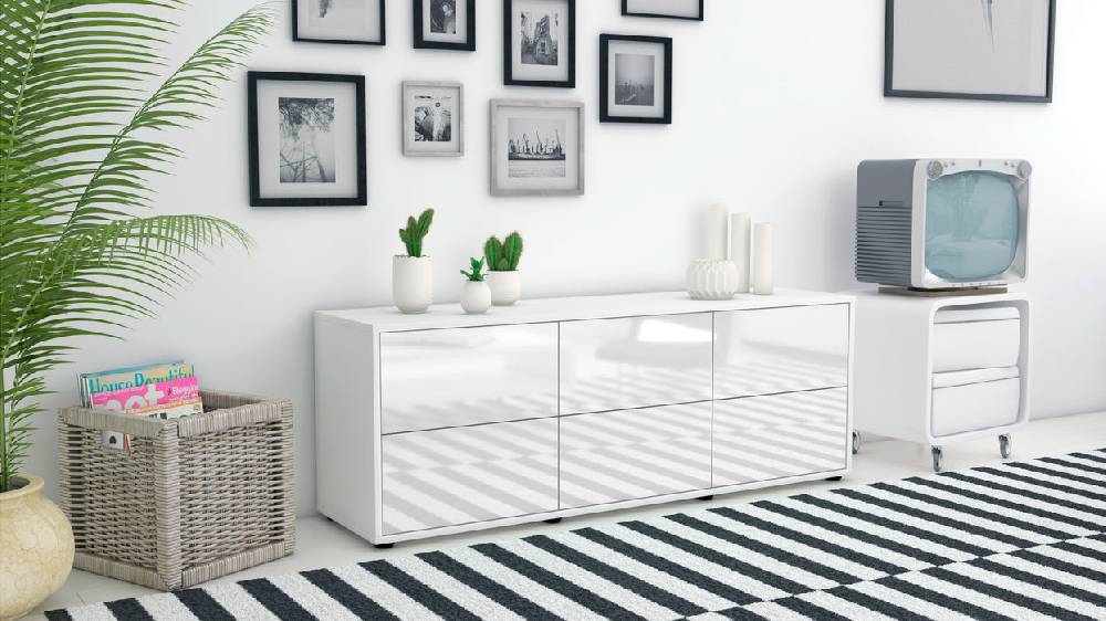 Stil Zeit Möbel Lowboard Alva, Weiß (136x49x35cm) Versandkostenfrei