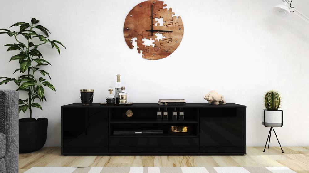 Stil Zeit Möbel Lowboard Armida, Schwarz (180x49x35cm) Saisonschlussverkauf