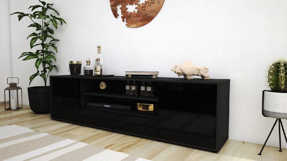 Stil Zeit Möbel Lowboard Armida, Schwarz (180x49x35cm) Saisonschlussverkauf