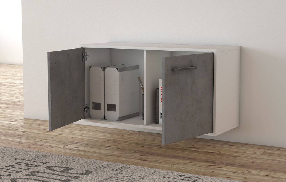 Stil Zeit Möbel Lowboard New York City, Beton, hängend mit Griffen (92x49x35cm) Weihnachtsangebot