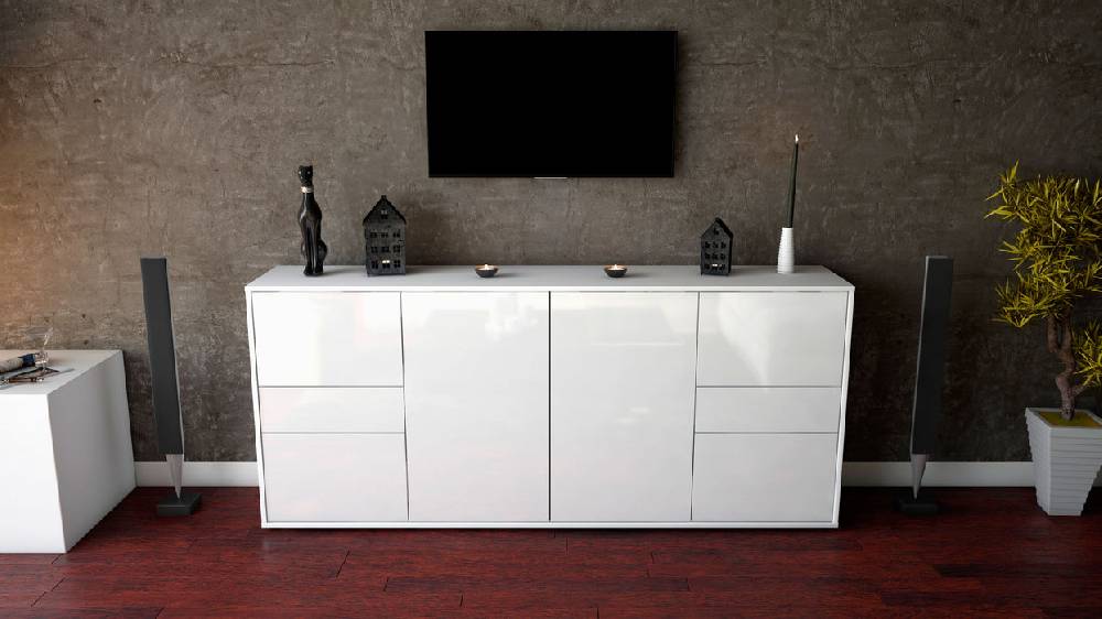 Stil Zeit Möbel Sideboard Gemma, Weiß (180x79x35cm) Lagerräumung