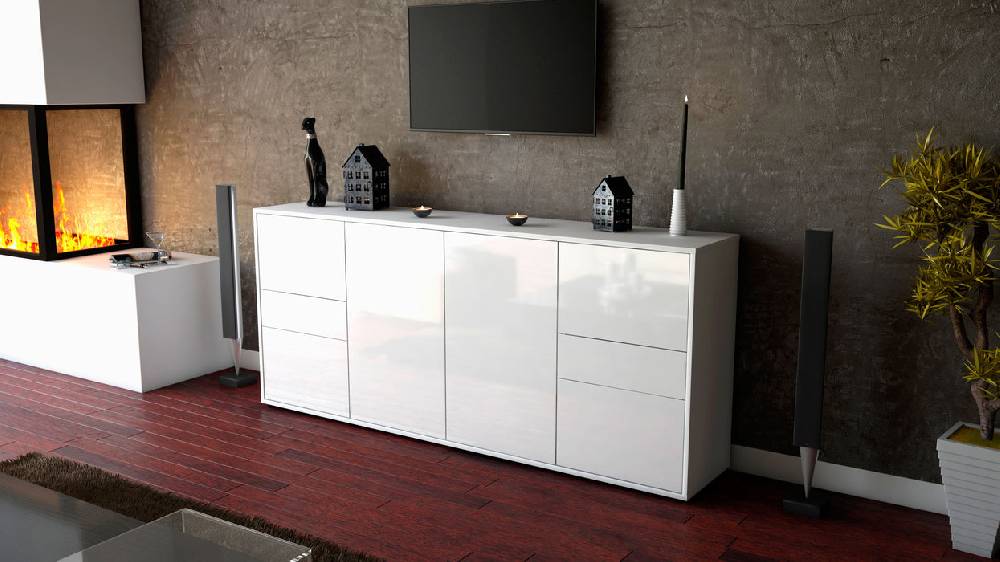 Stil Zeit Möbel Sideboard Gemma, Weiß (180x79x35cm) Lagerräumung