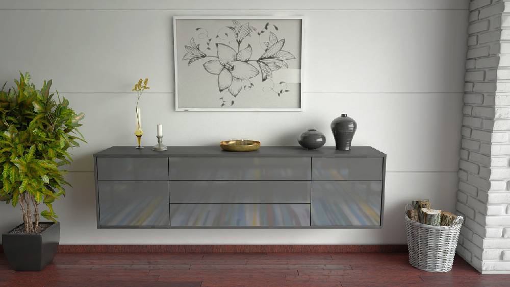 Stil Zeit Möbel Lowboard Orlando, Grau, hängend (180x49x35cm) Heißer Verkauf