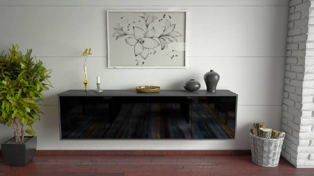 Stil Zeit Möbel Lowboard Anaheim, Schwarz, hängend (180x49x35cm) Top Angebot