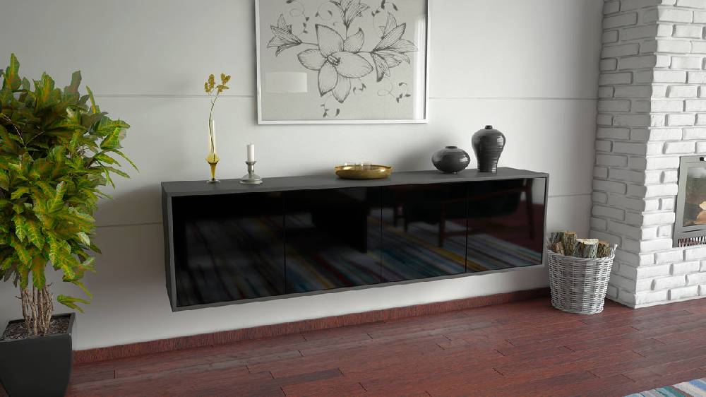 Stil Zeit Möbel Lowboard Anaheim, Schwarz, hängend (180x49x35cm) Top Angebot