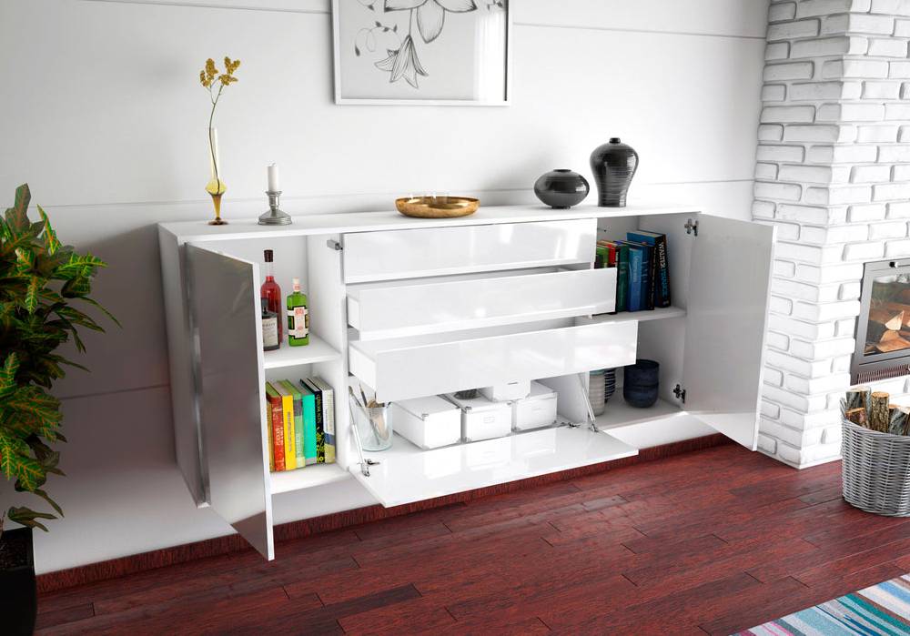 Stil Zeit Möbel Sideboard Alexandria, Weiß, hängend (180x79x35cm) Online Outlet