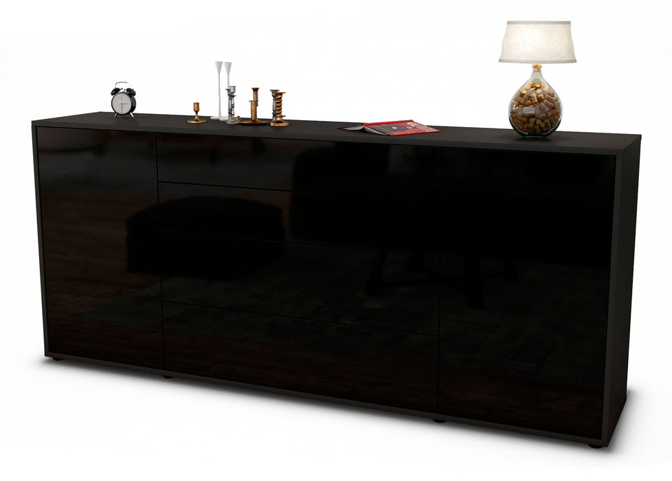 Stil Zeit Möbel Sideboard Elettra, Schwarz (180x79x35cm)