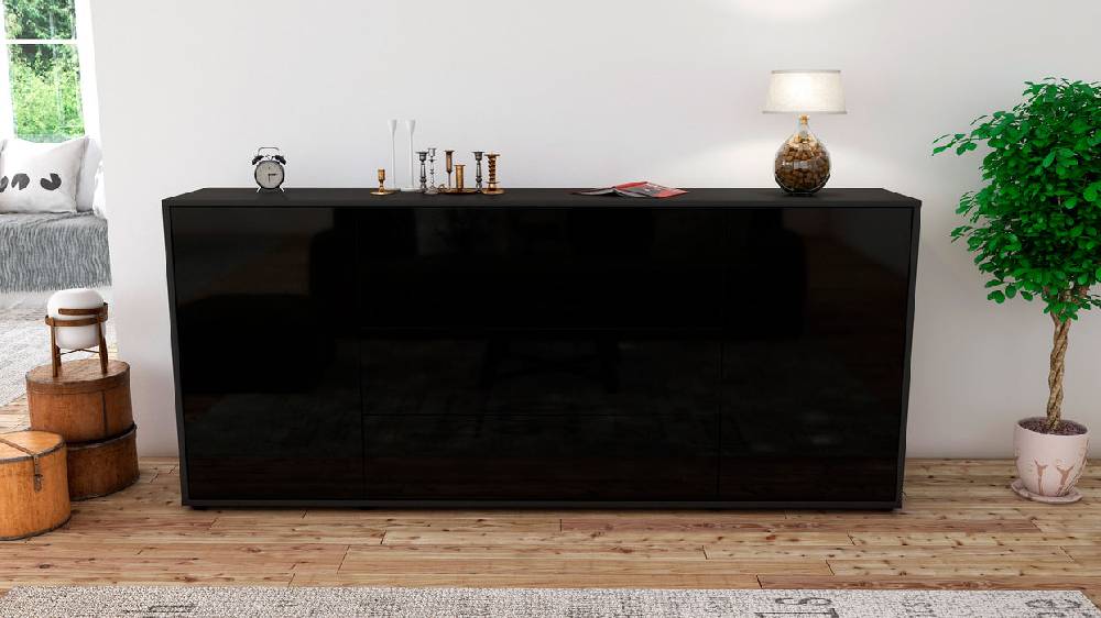 Stil Zeit Möbel Sideboard Elettra, Schwarz (180x79x35cm) Saisonale Angebote