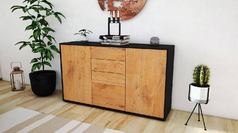 Stil Zeit Möbel Sideboard Donatella, Eiche (136x79x35cm) Riesige Ersparnisse