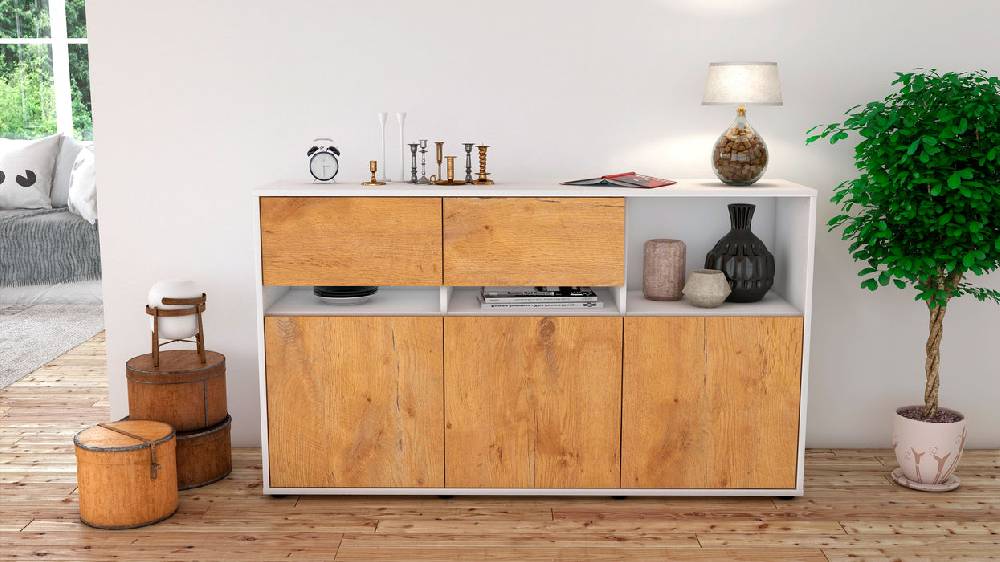 Stil Zeit Möbel Sideboard Dorotea, Eiche (136x79x35cm) Tiefpreis