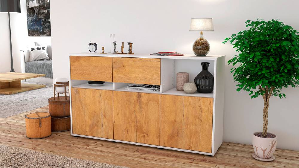 Stil Zeit Möbel Sideboard Dorotea, Eiche (136x79x35cm) Tiefpreis