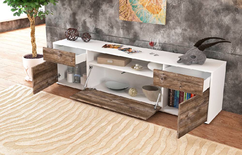 Stil Zeit Möbel Lowboard Bernadetta, Eiche (180x49x35cm) Wochenangebot