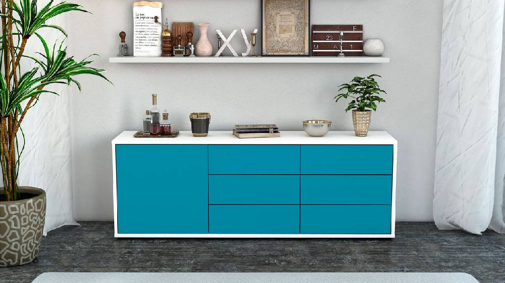 Stil Zeit Möbel Lowboard Amedea, Türkis (136x49x35cm) Neueste Stile