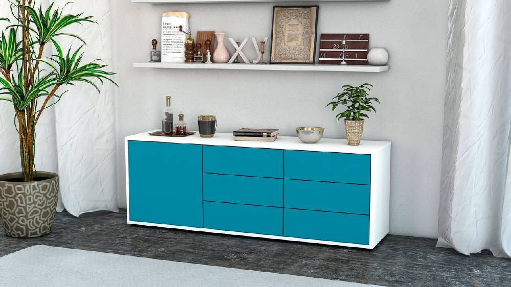 Stil Zeit Möbel Lowboard Amedea, Türkis (136x49x35cm) Neueste Stile
