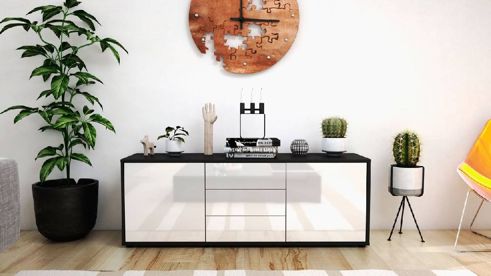 Stil Zeit Möbel Lowboard Ameline, Weiß (136x49x35cm) Sonderangebot der Fabrik