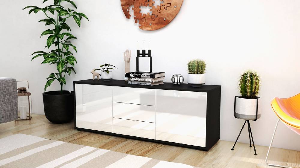 Stil Zeit Möbel Lowboard Ameline, Weiß (136x49x35cm) Sonderangebot der Fabrik