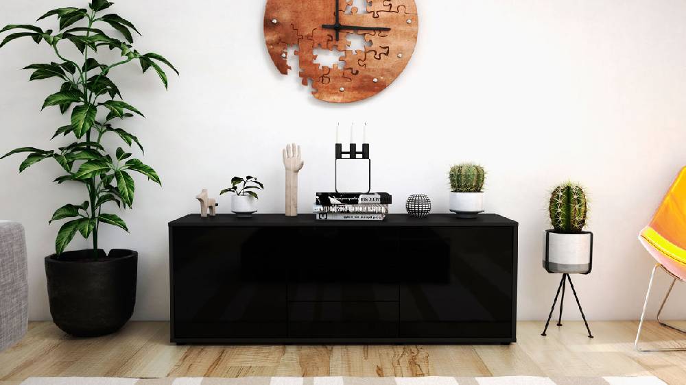 Stil Zeit Möbel Lowboard Ameline, Schwarz (136x49x35cm) Vierteljährliche Förderung